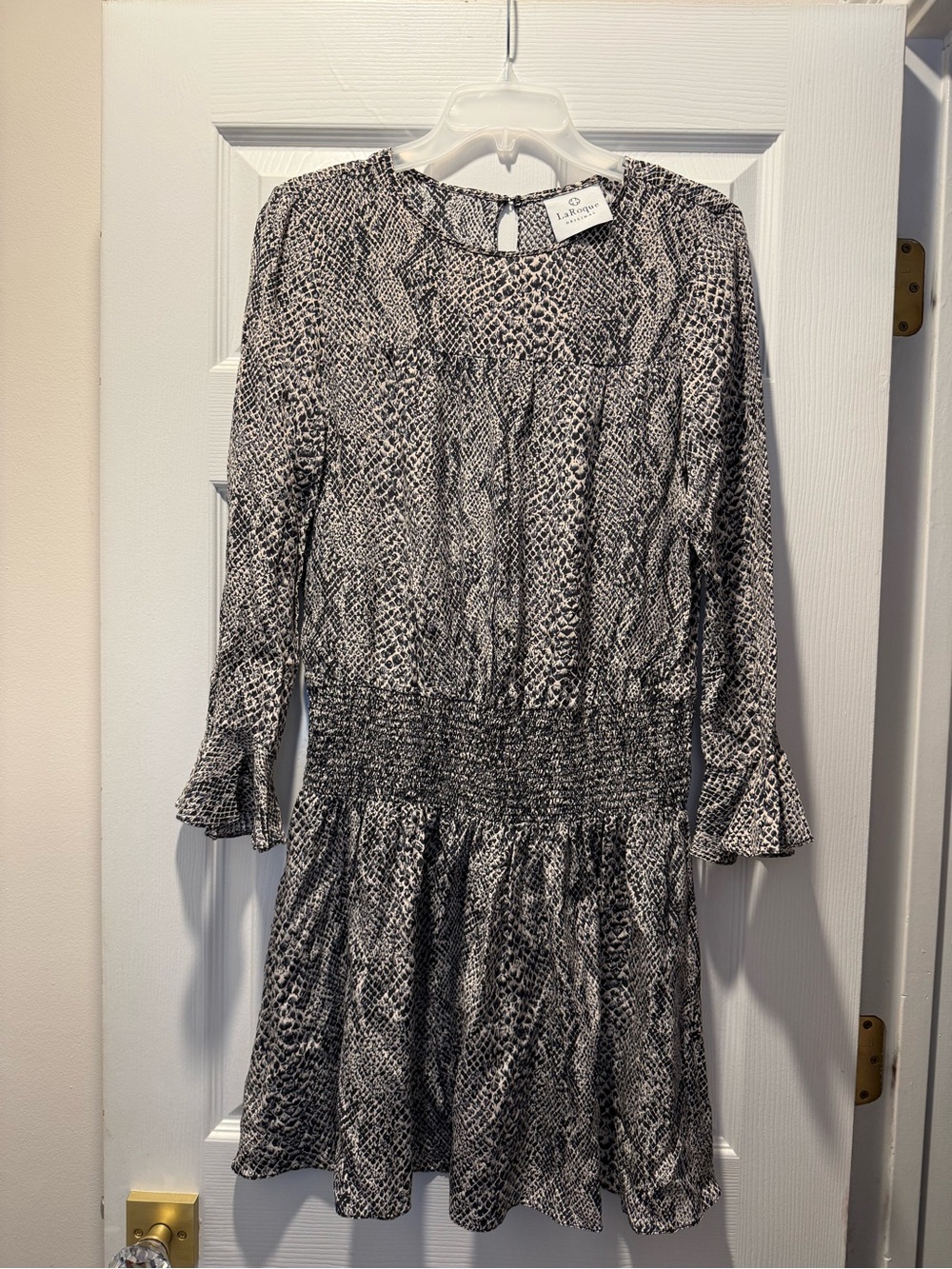 La Hearts Black & White Snake-Print Long Sleeve Dress